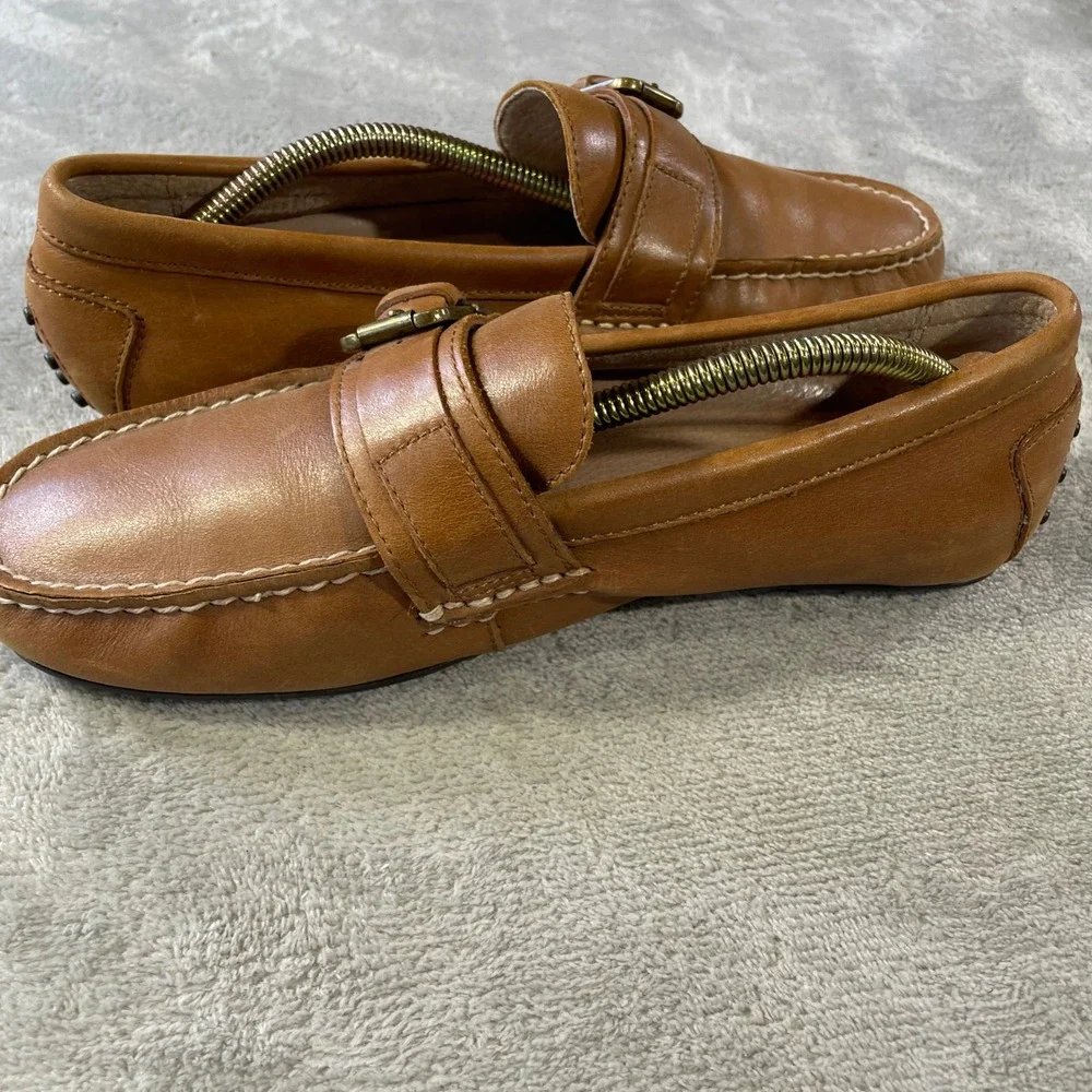 Polo Ralph Lauren Whiteley Driving Moccasin Loafers Mens 8.5 Tan Leather Buckle